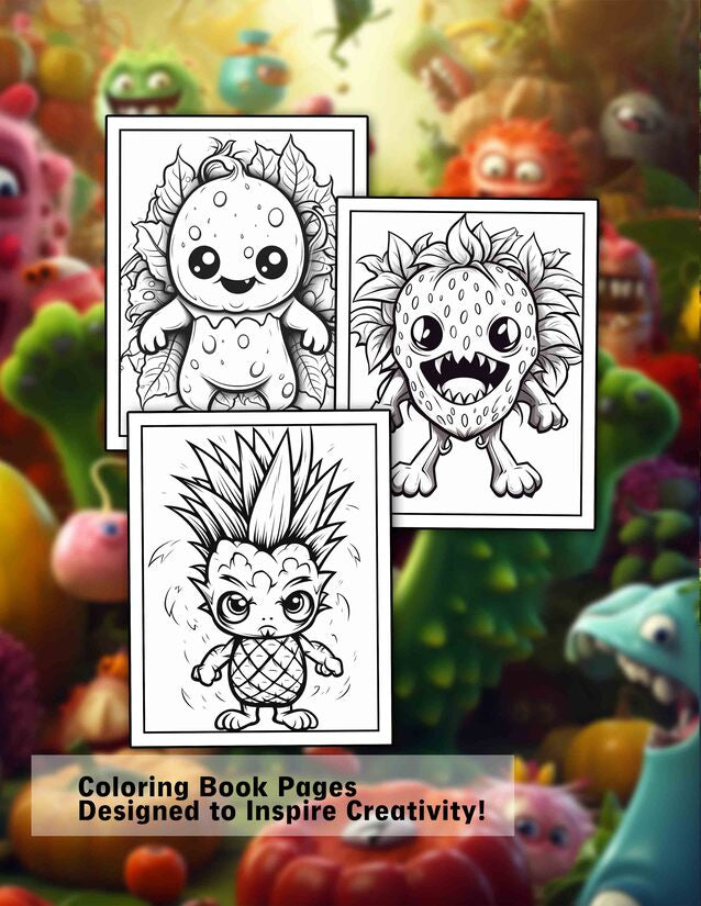 Monster Fruits 30 Pages Printable Coloring Book