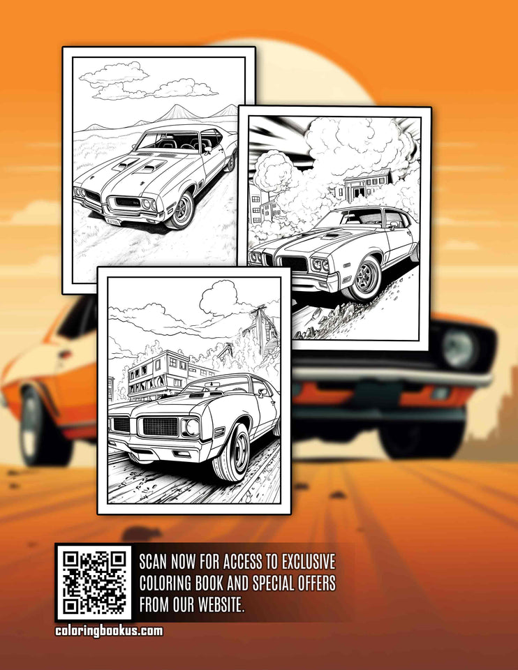 Muscle Cars 30 Pages Printable Coloring Book