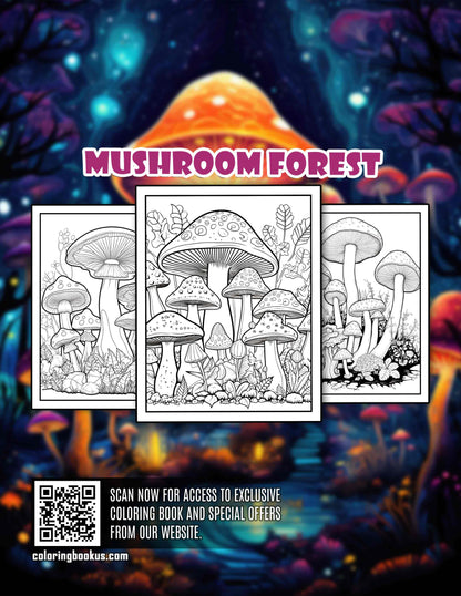 Mushroom Forest 30 Pages Printable Coloring Book