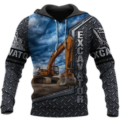 Farmer Gifts Excavator Heavy Equipment Blue Unisex Hoodie Labour Day Gifts