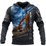 Farmer Gifts Excavator Heavy Equipment Blue Unisex Hoodie Labour Day Gifts