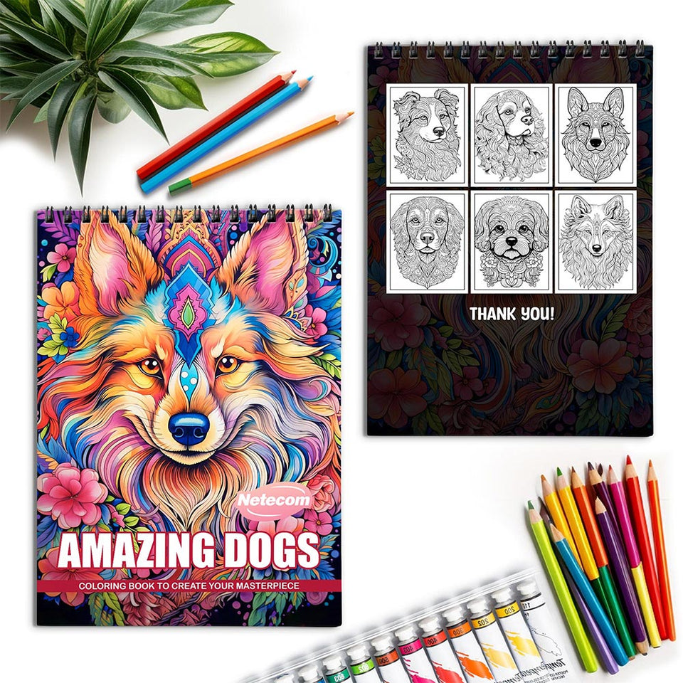 Netecom Amazing Dogs Spiral Coloring Book for Adults