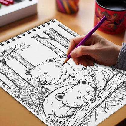 Netecom Animal Family Coloring Book Spiral Bound for Adults
