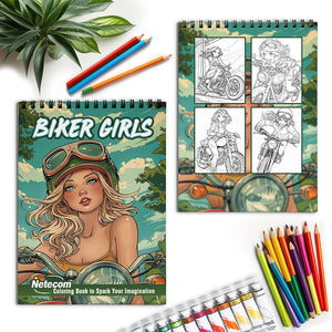 Netecom Biker Girls Spiral Coloring Book for Adults