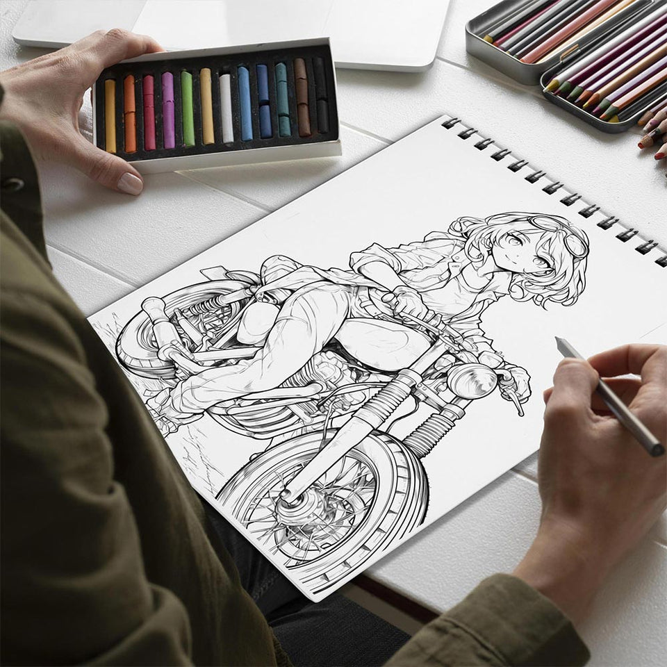 Netecom Biker Girls Spiral Bound Coloring Book for Adults