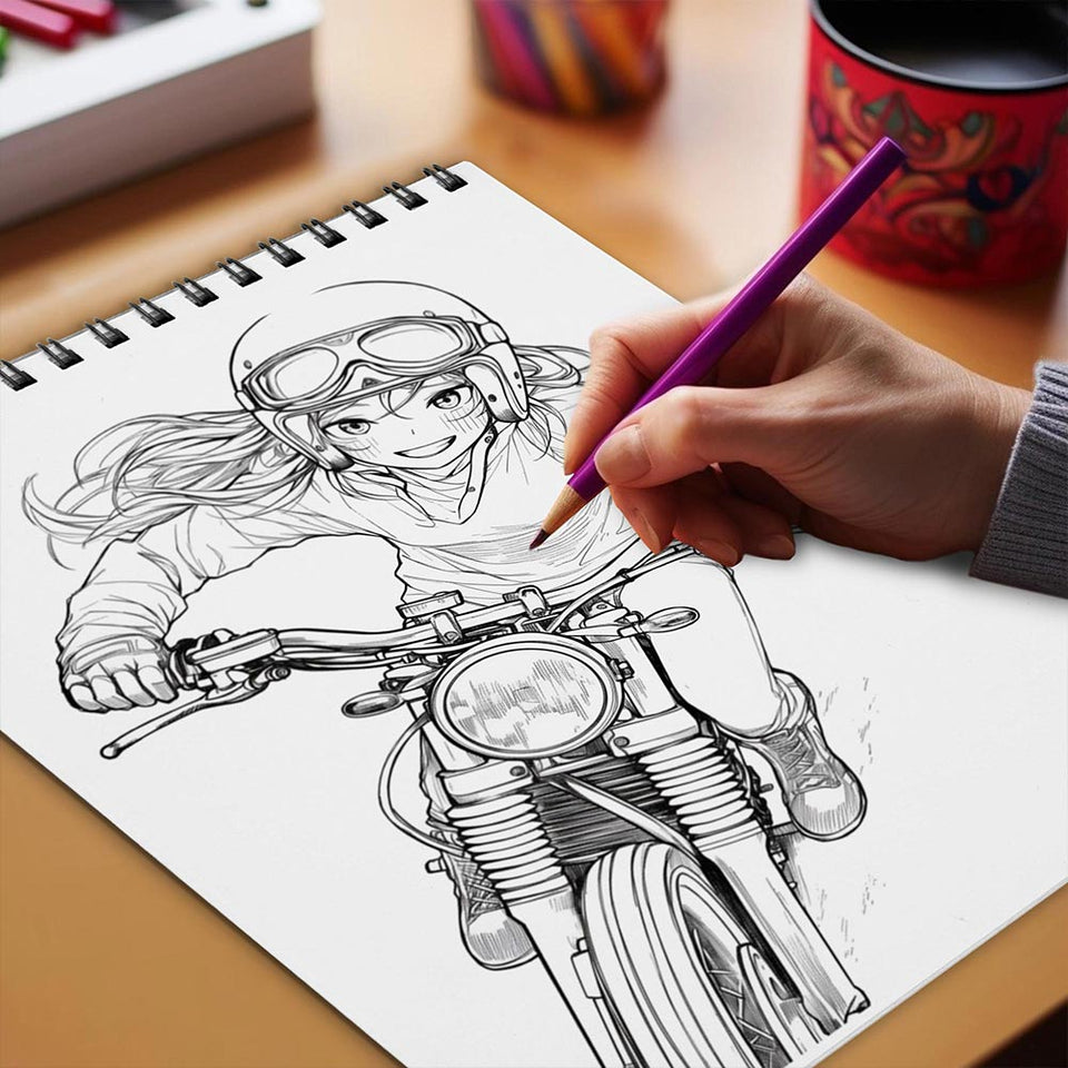 Netecom Biker Girls Coloring Book Spiral Bound for Adults