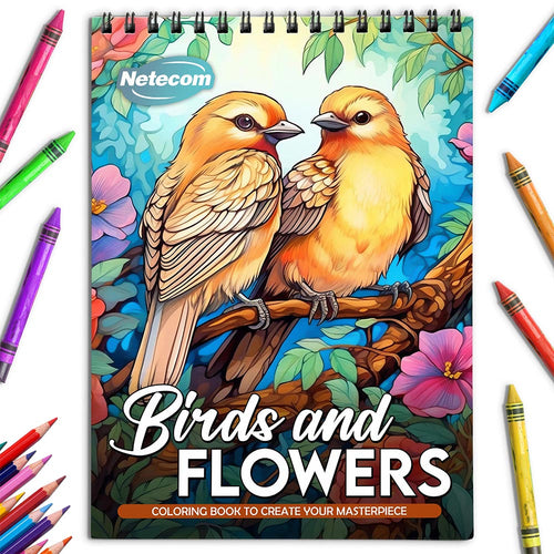 Netecom Birds and Flowers Coloring Book for Adults