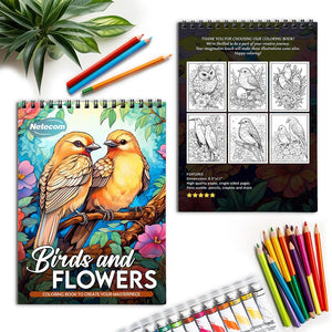 Netecom Birds and Flowers Spiral Coloring Book for Adults