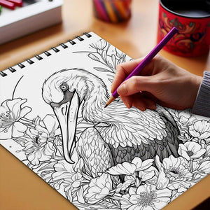 Netecom Birds and Flowers Coloring Book Spiral Bound for Adults