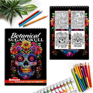 Netecom Botanical Sugar Skull Spiral Coloring Book for Adults