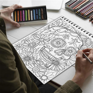 Netecom Botanical Sugar Skull Spiral  Bound Coloring Book for Adults