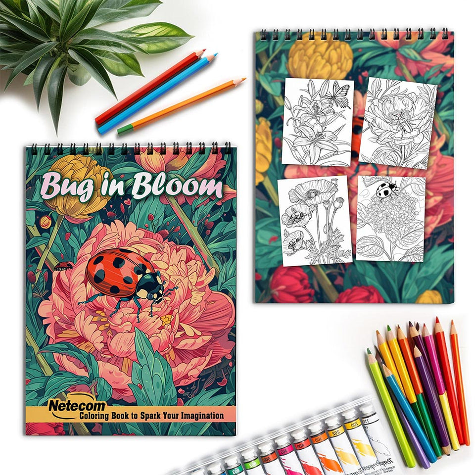 Netecom Bugs in Bloom Spiral Coloring Book for Adults