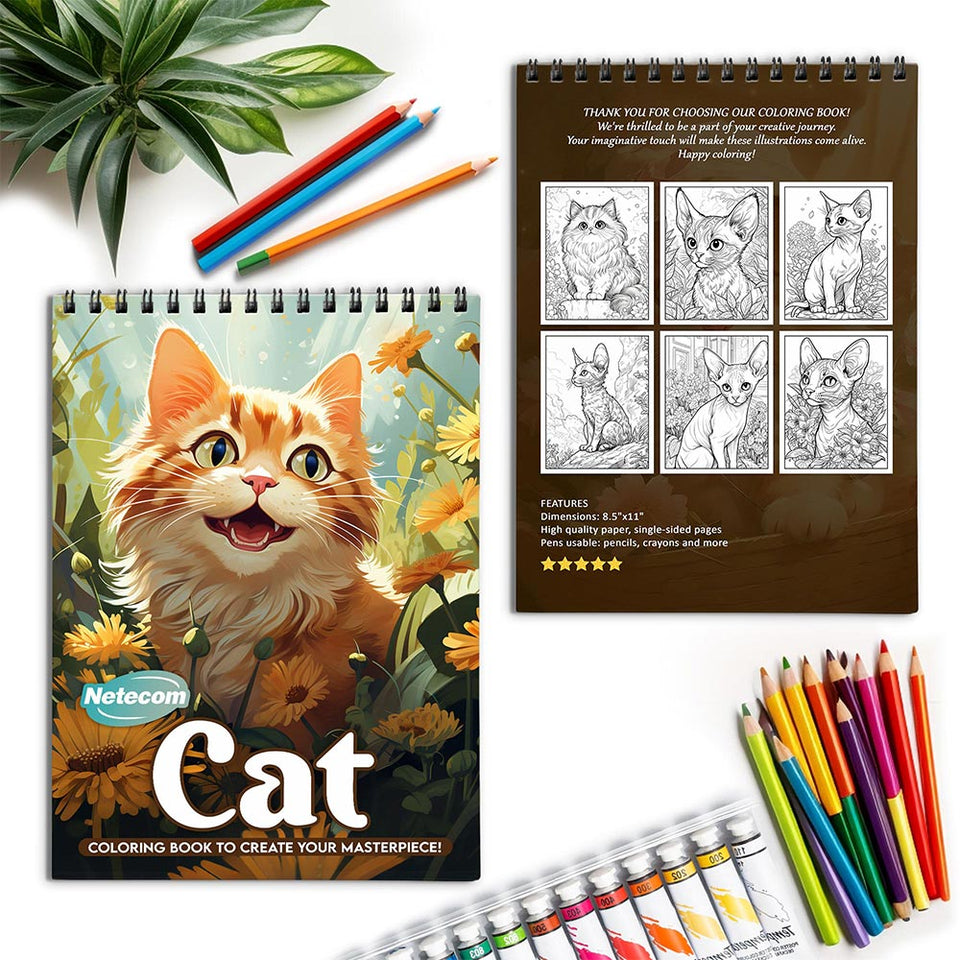 Netecom Cat Spiral Coloring Book for Adults