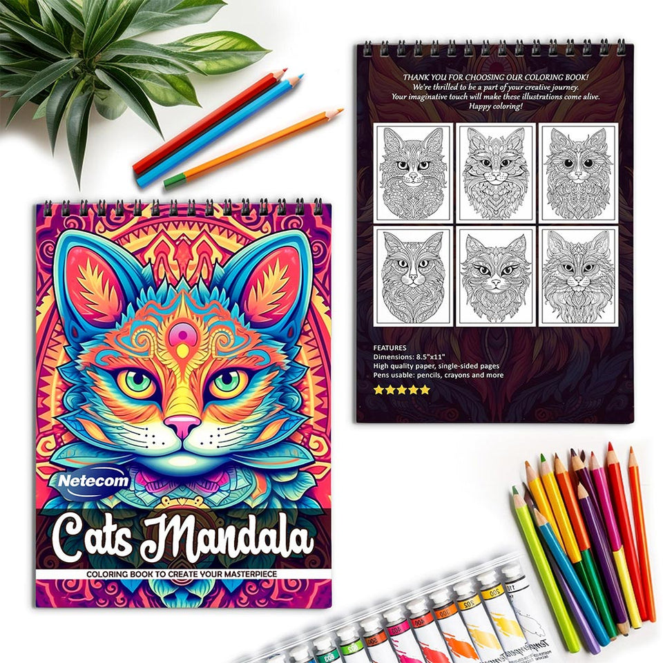 Netecom Cats Mandala Spiral Coloring Book for Adults