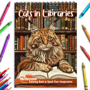 Netecom Cats in Libraries Coloring Book for Adults