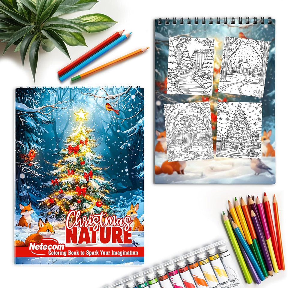 Netecom Christmas Nature Spiral Coloring Book for Adult