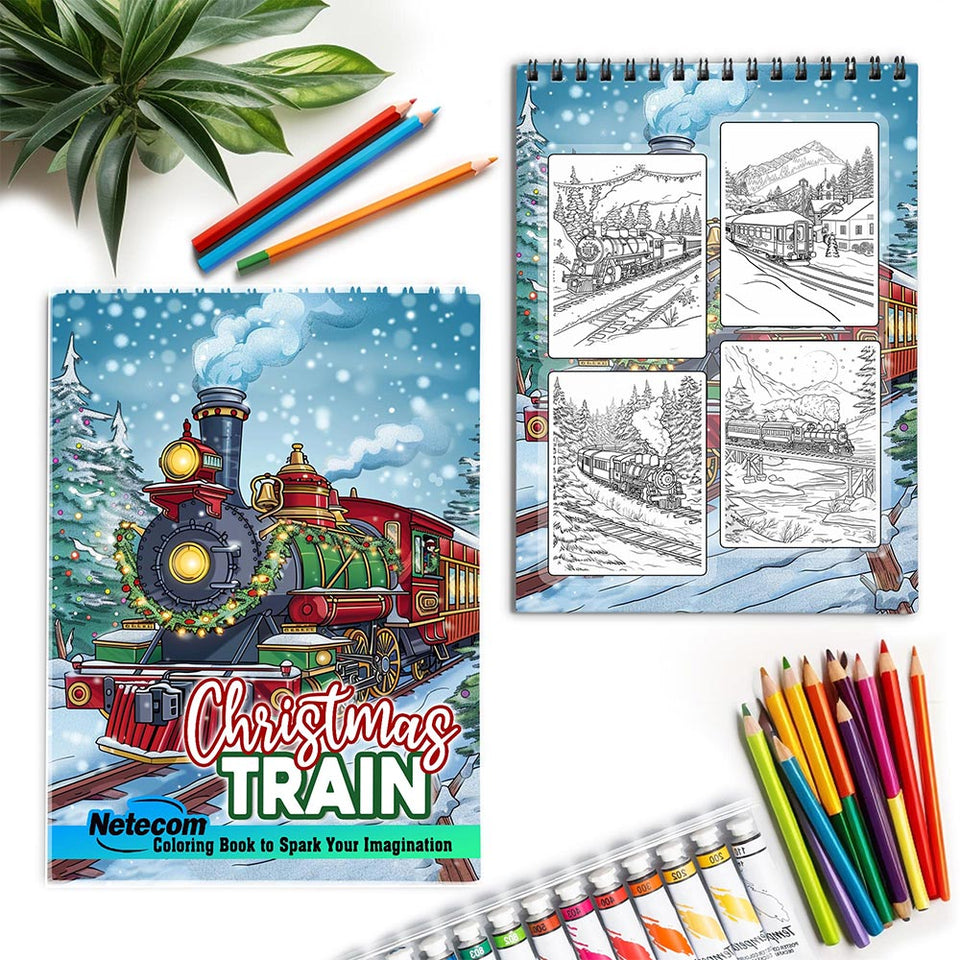 Netecom Christmas Train Spiral Coloring Book for Adult