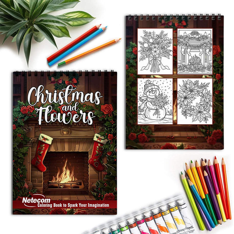 Netecom Christmas and Flowers Spiral Coloring Book for Adult