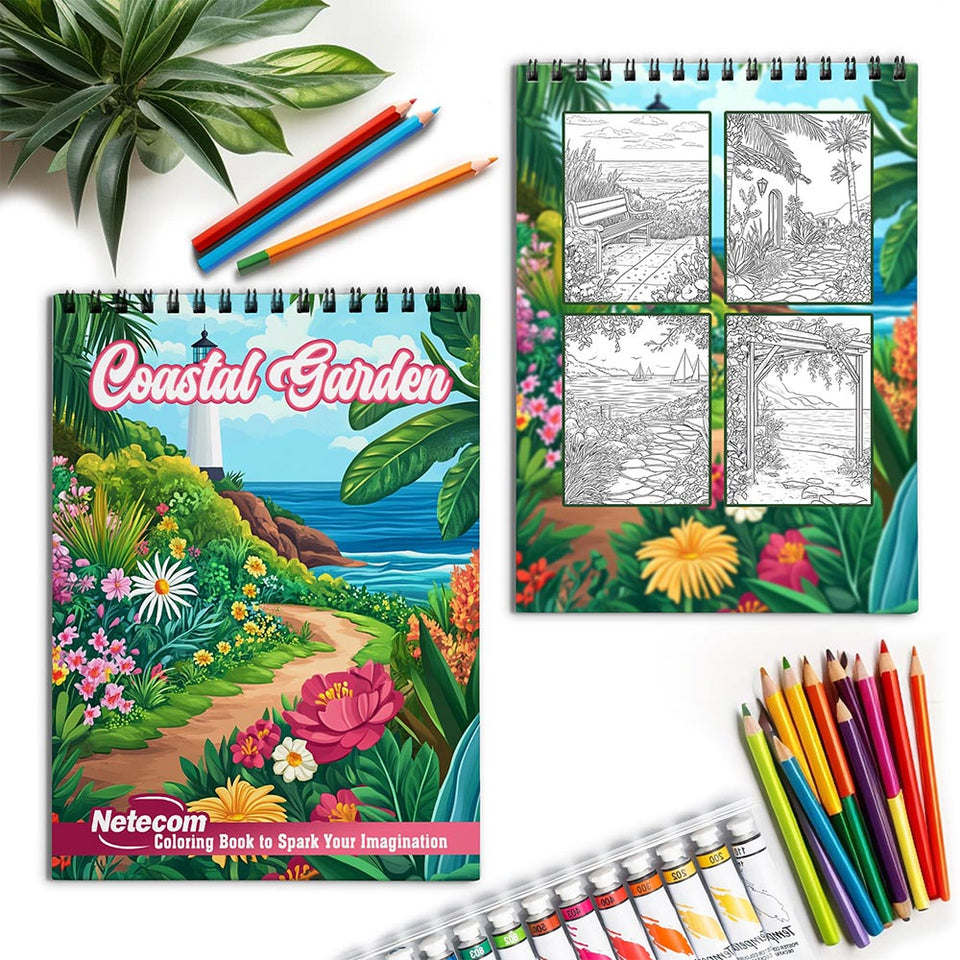 Netecom Coastal Garden Spiral Coloring Book for Adults