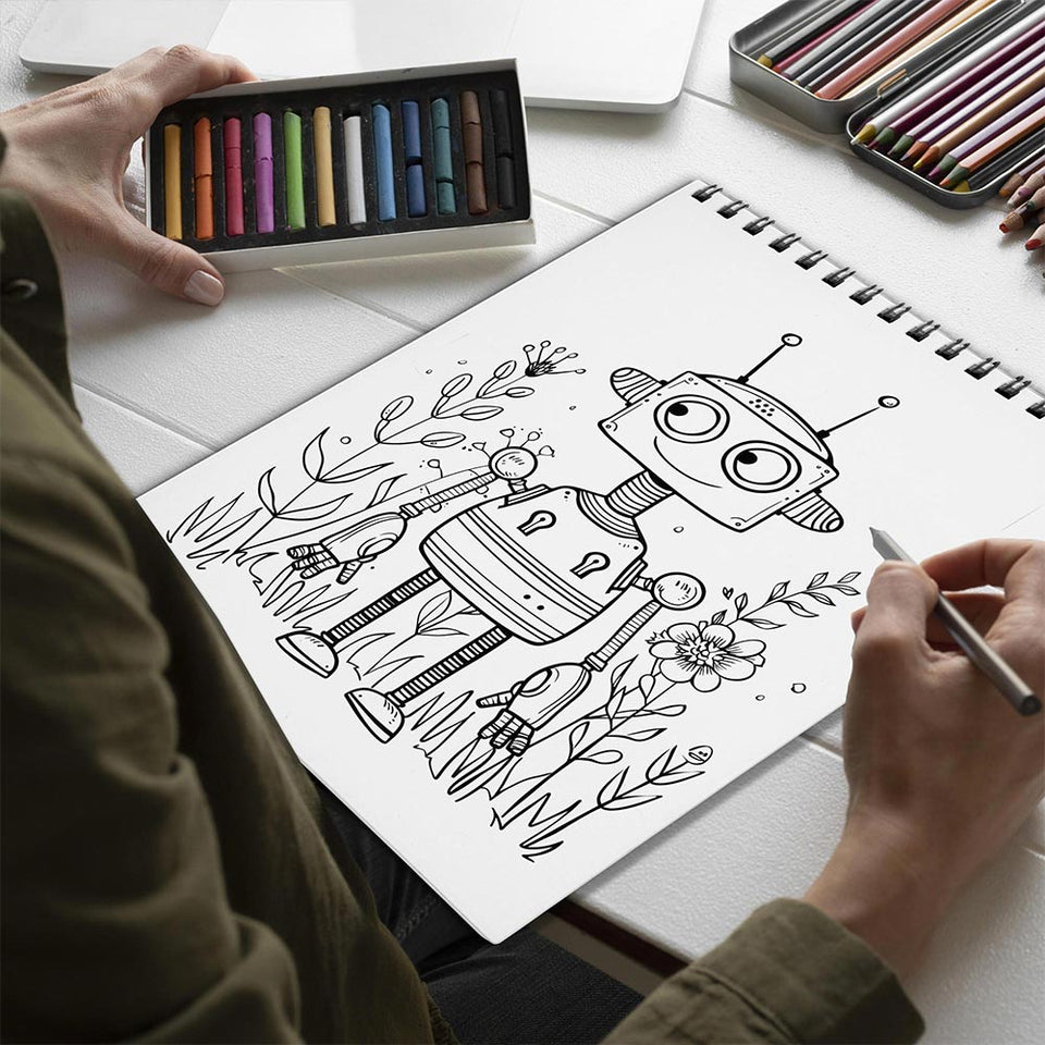 Netecom Cute Farm Robot Spiral Bound Coloring Book for Adults