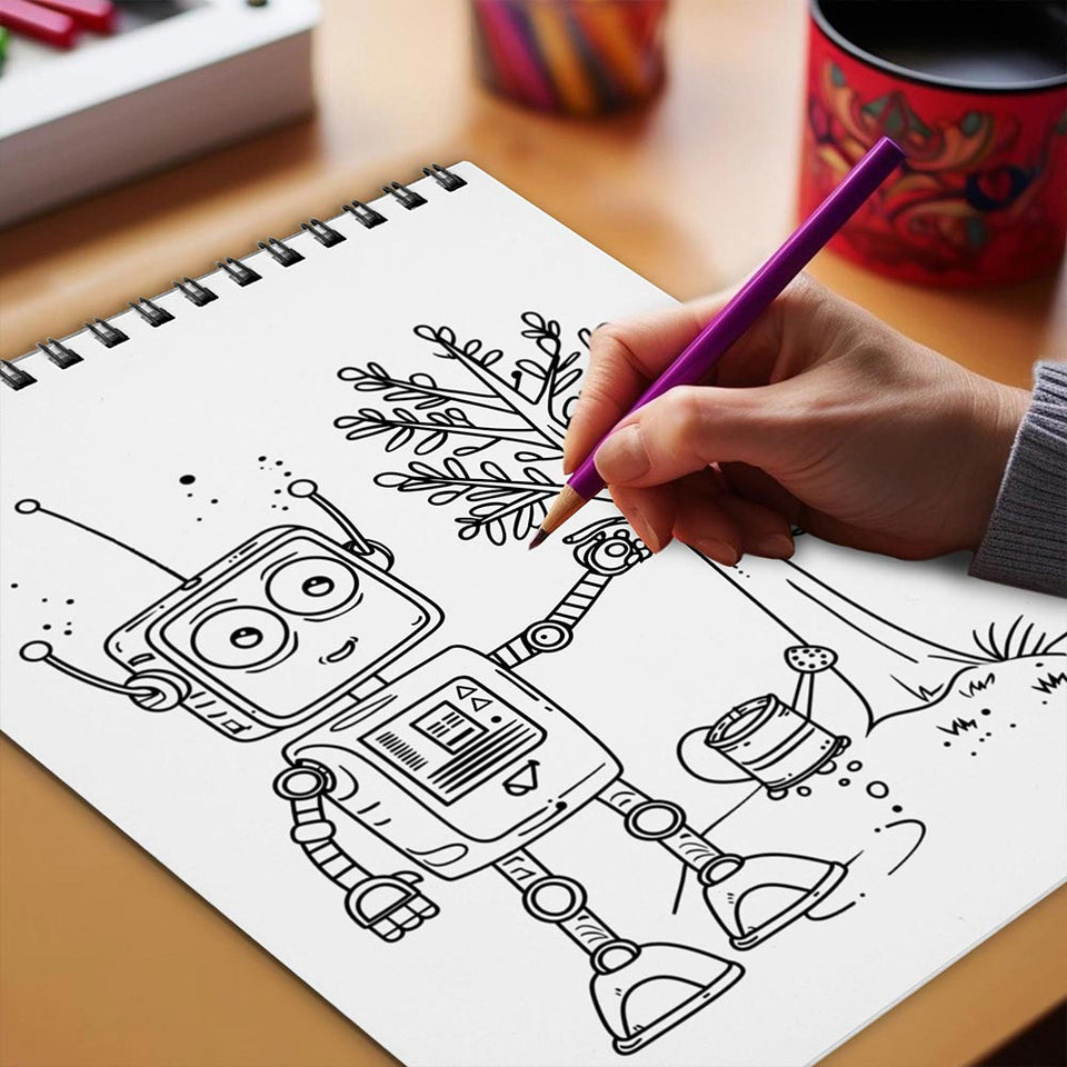 Netecom Cute Farm Robot Coloring Book Spiral Bound for Adults