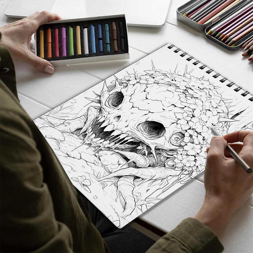 Netecom Dark Botanical Horror Spiral Bound Coloring Book for Adults