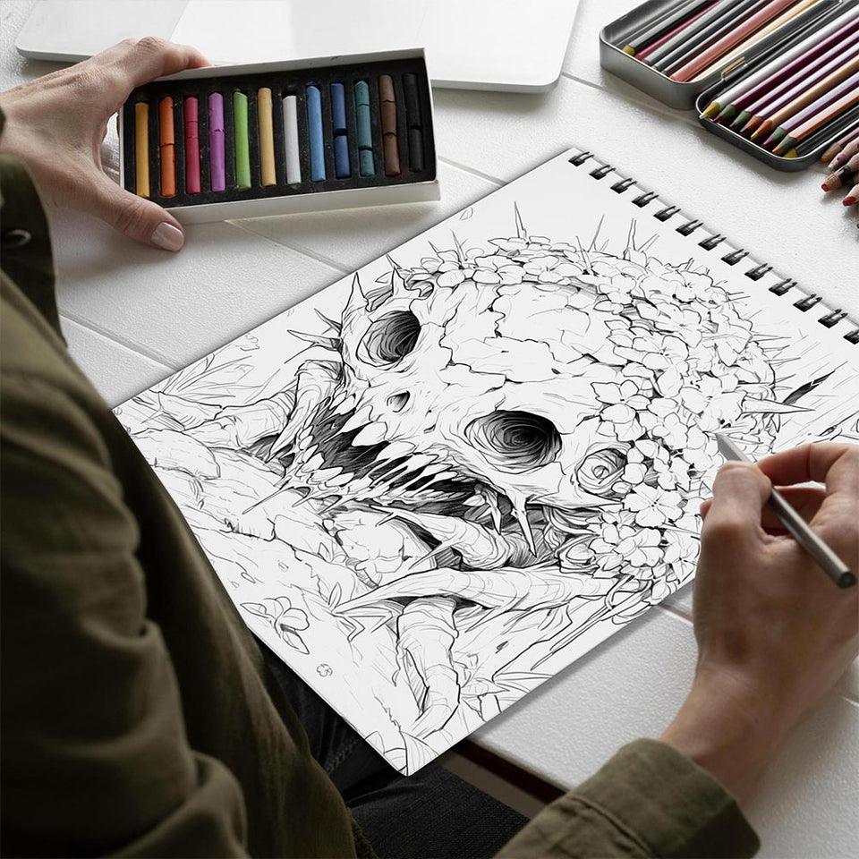 Netecom Dark Botanical Horror Spiral Bound Coloring Book for Adults