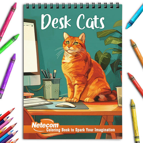 Netecom Desk Cats Coloring Book for Adults