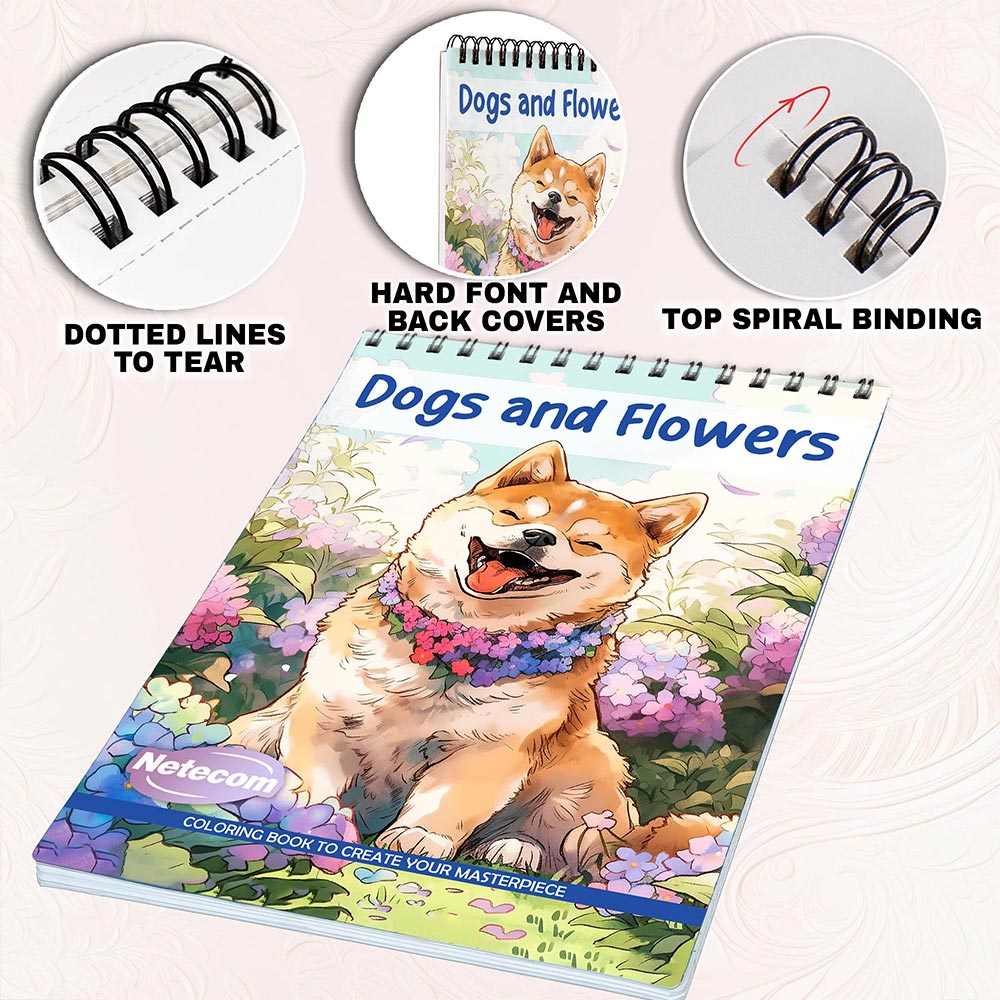 Netecom Dogs and Flowers Coloring Pages for Adults