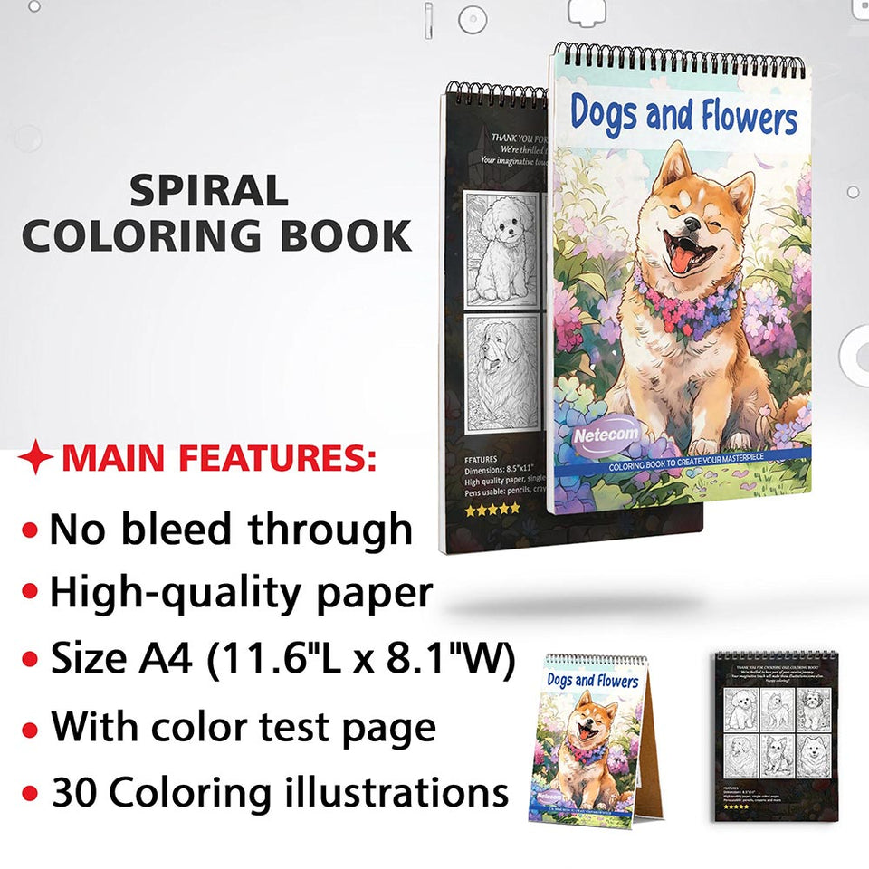 Netecom Dogs and Flowers Coloring Sheets for Adults