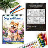 Netecom Dogs and Flowers Spiral Coloring Book for Adults