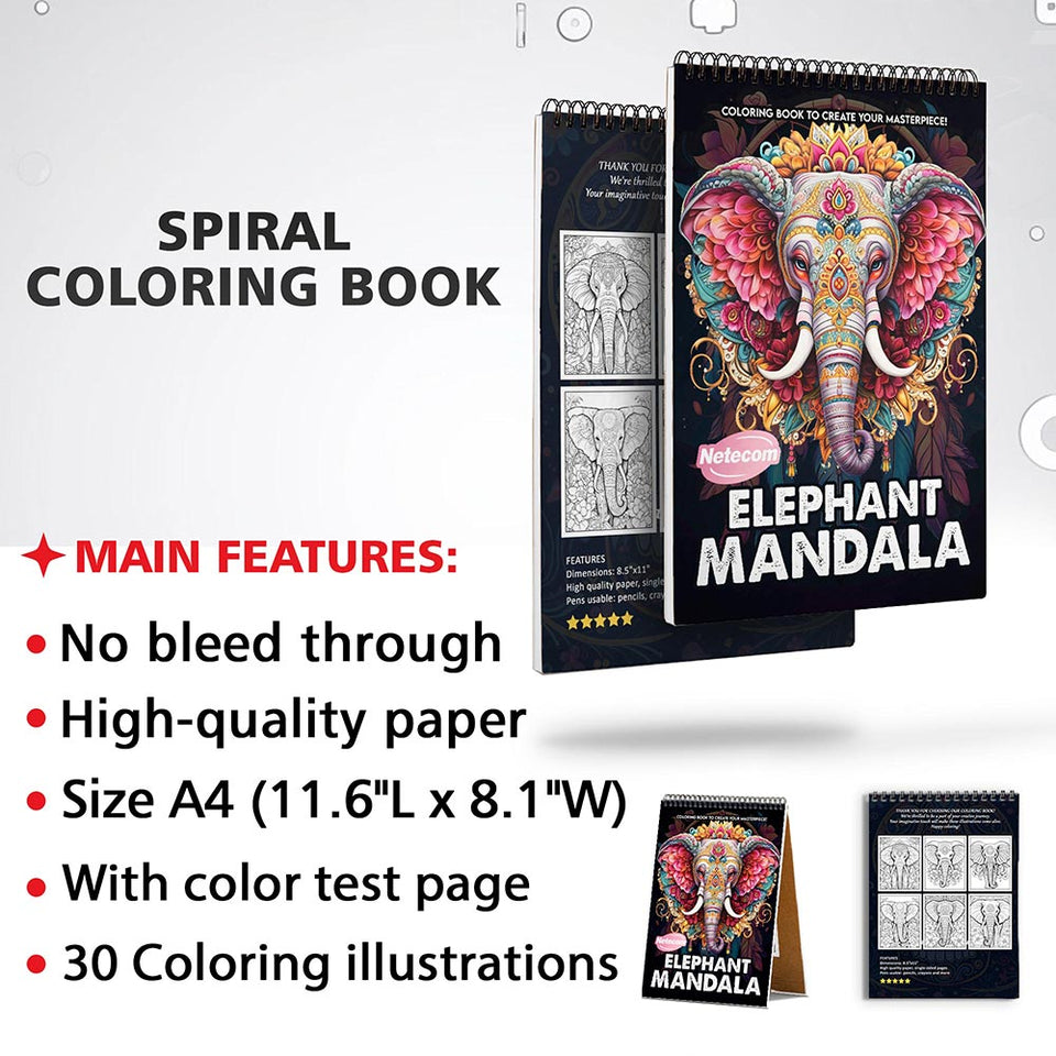 Netecom Elephant Mandala Coloring Sheets for Adults