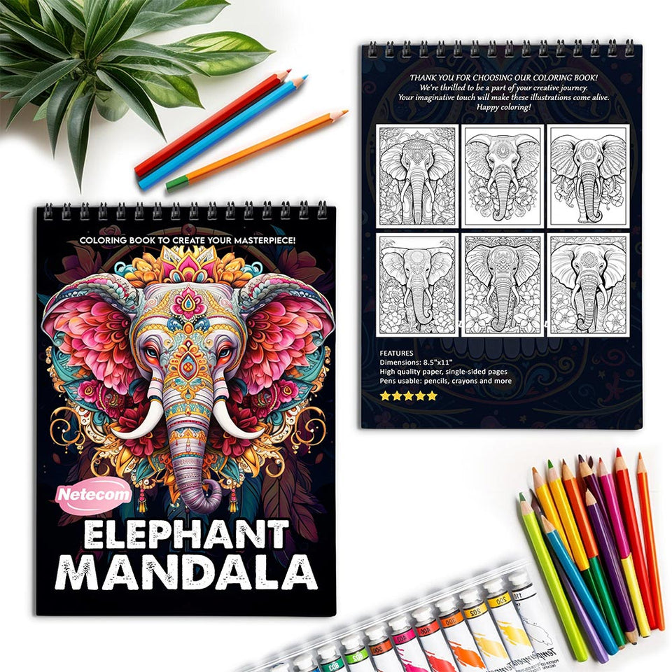 Netecom Elephant Mandala Spiral Coloring Book for Adults