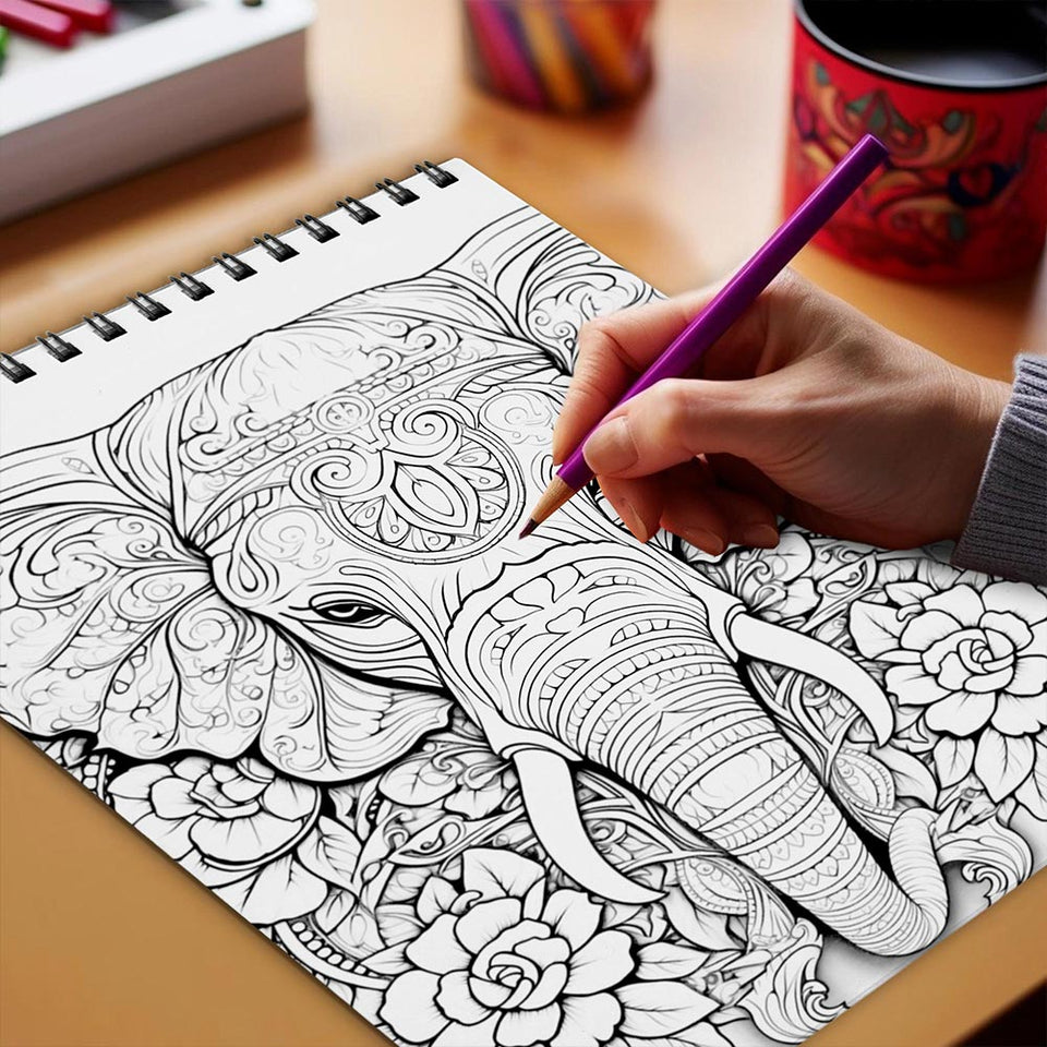 Netecom Elephant Mandala Coloring Book Spiral Bound for Adults