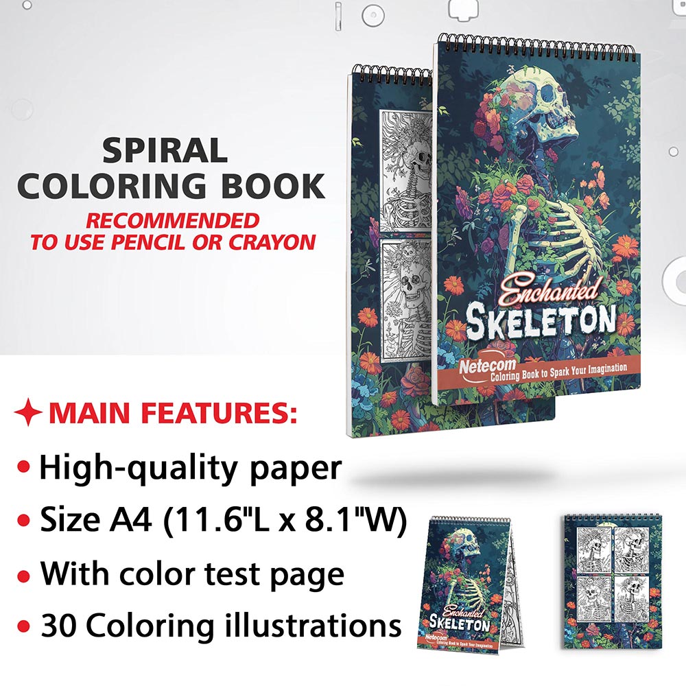 Netecom Enchanted Skeleton Coloring Sheets for Adults