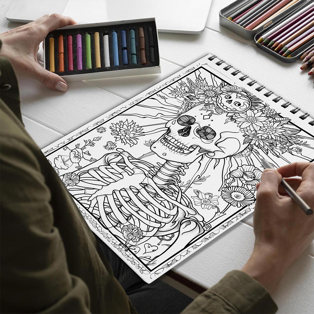 Netecom Enchanted Skeleton Spiral Bound Coloring Book for Adults