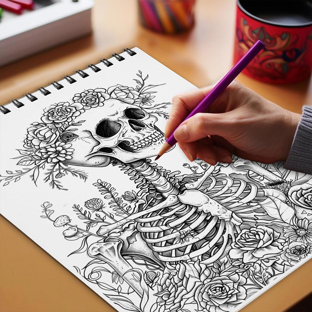 Netecom Enchanted Skeleton Coloring Book Spiral Bound for Adults