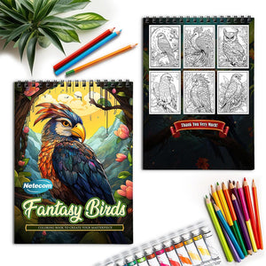 Netecom Fantasy Birds Spiral Coloring Book for Adults