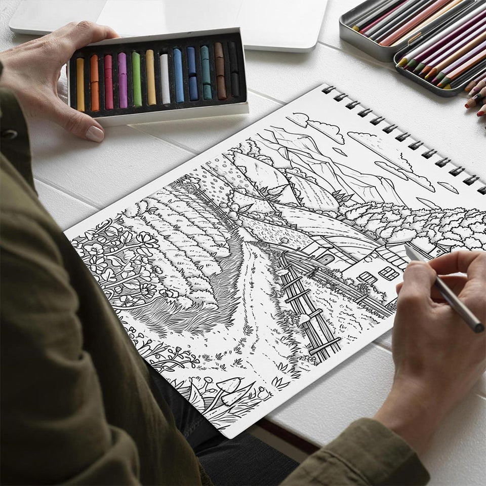 Netecom Farm Land Spiral Bound Coloring Book for Adults