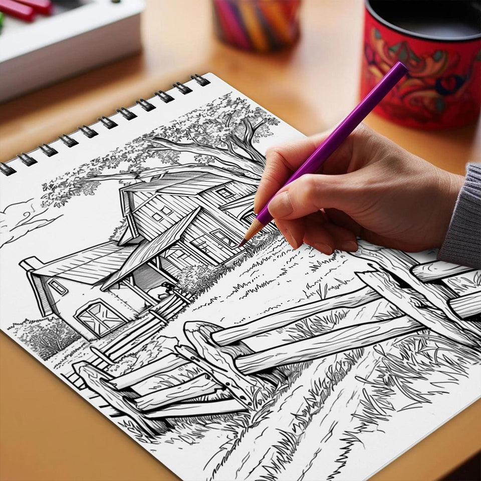 Netecom Farm Land Coloring Book Spiral Bound for Adults