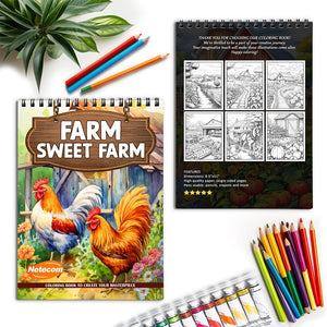 Netecom Farm Sweet Farm Spiral Coloring Book for Adults