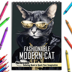 Netecom Fashionable Modern Cat Coloring Book for Adults