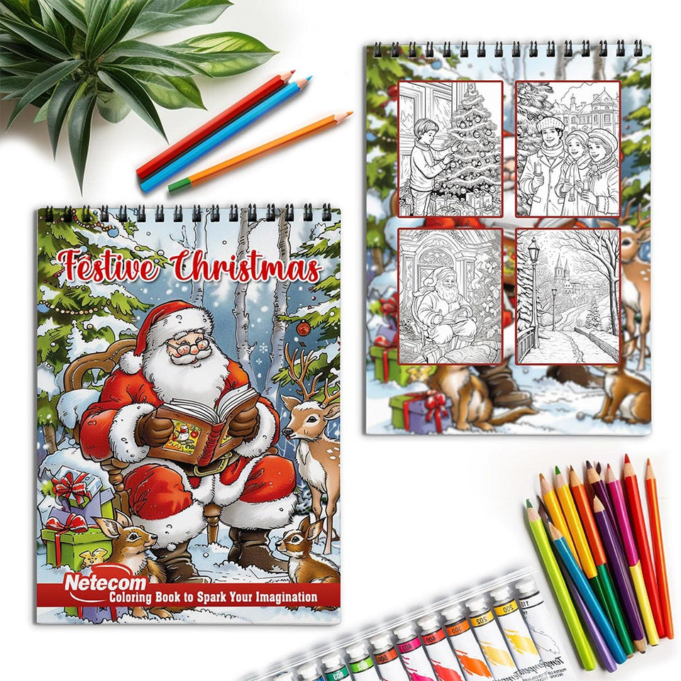 Netecom Festive Christmas Spiral Coloring Book for Adults