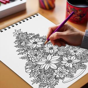 Netecom Floral Christmas Coloring Book Spiral Bound for Adults