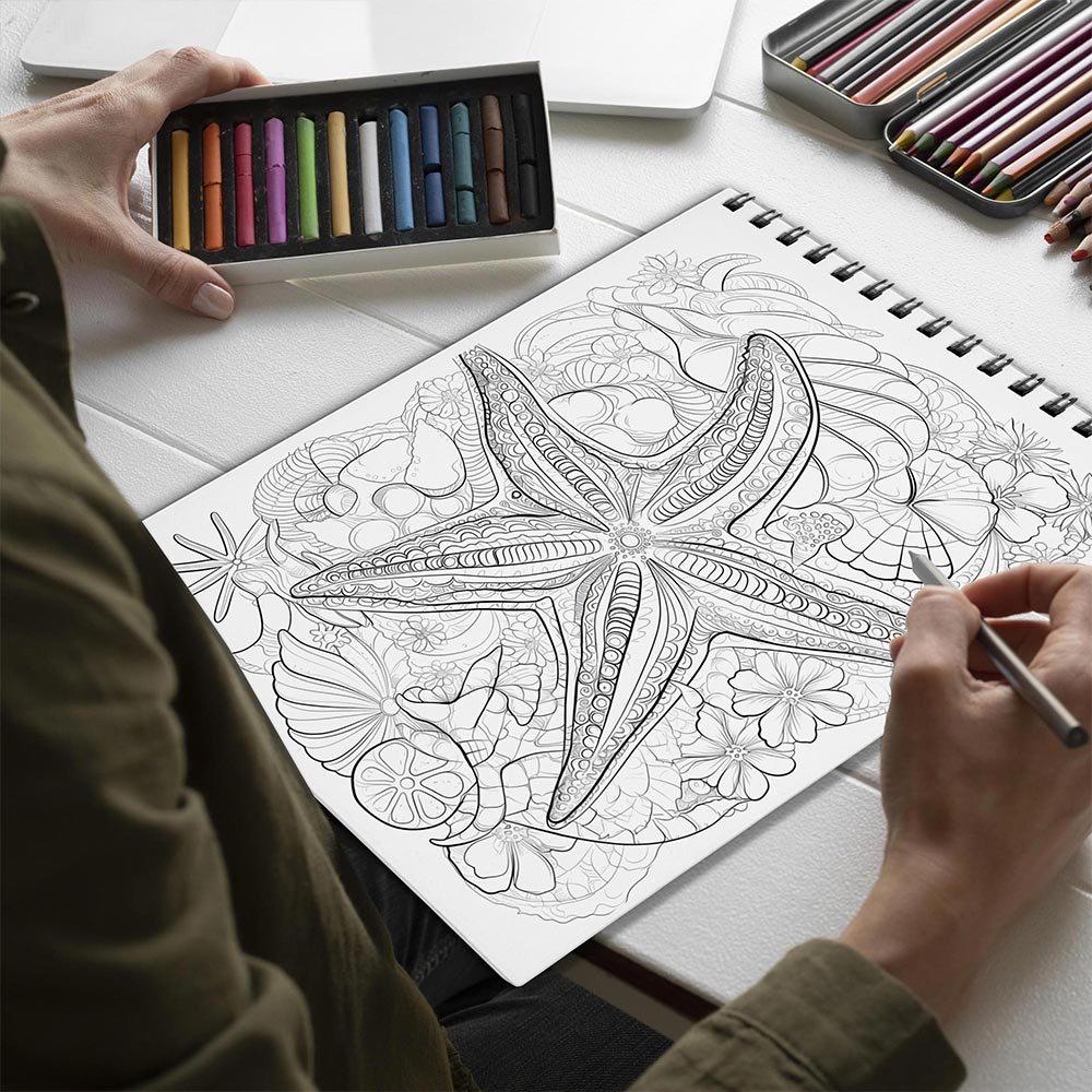Netecom Floral Starfish Spiral Bound Coloring Book for Adults