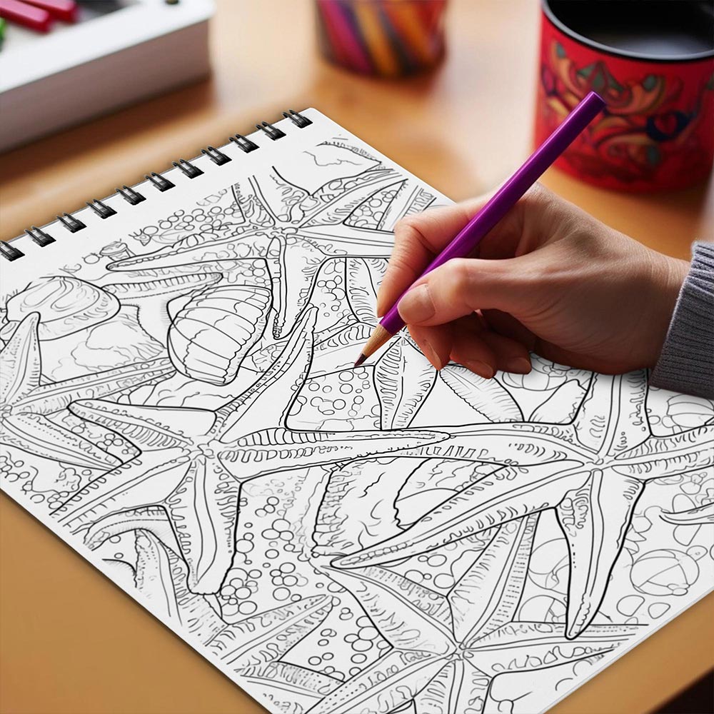 Netecom Floral Starfish Coloring Book Spiral Bound for Adults