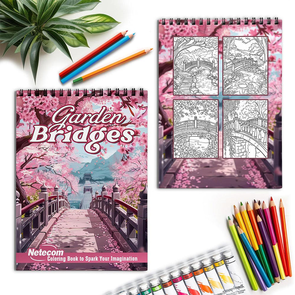 Netecom Garden Bridges Spiral Coloring Book for Adults