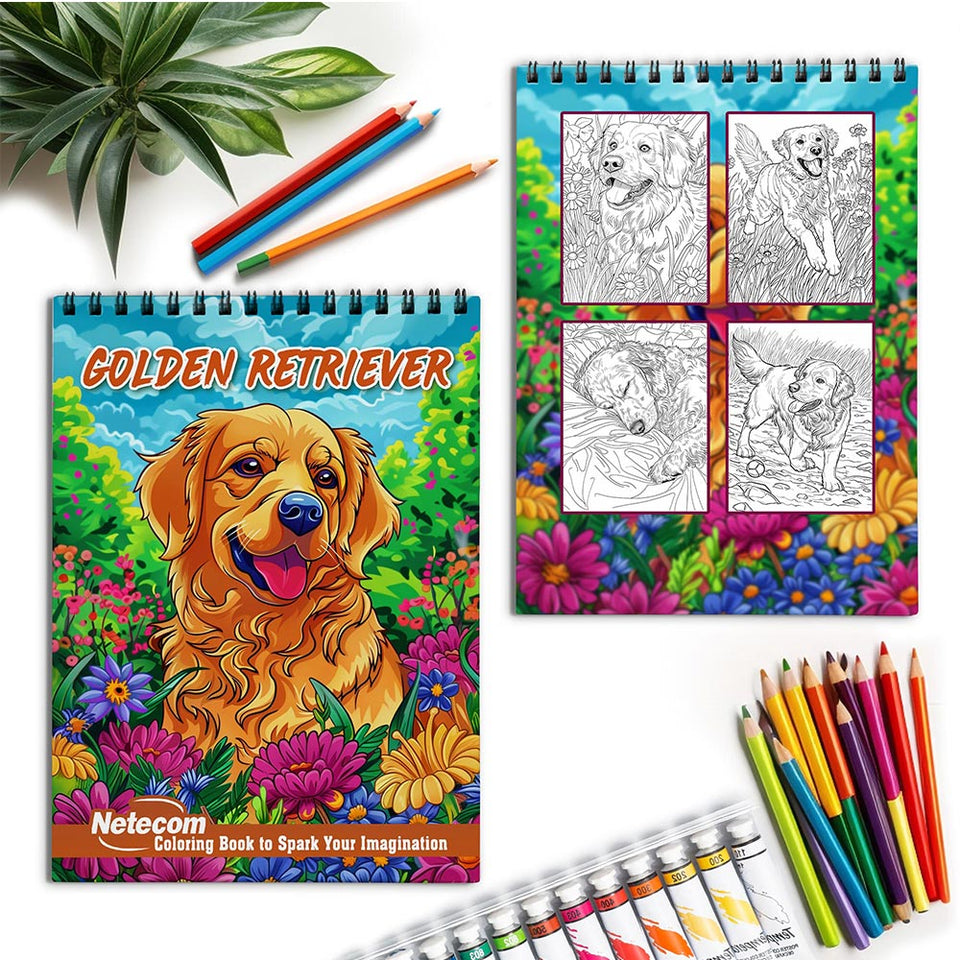 Netecom Golden Retriever Spiral Coloring Book for Adults