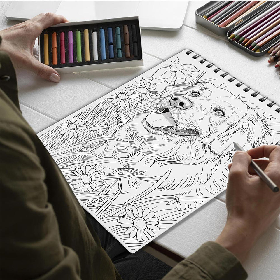 Netecom Golden Retriever Spiral Bound Coloring Book for Adults