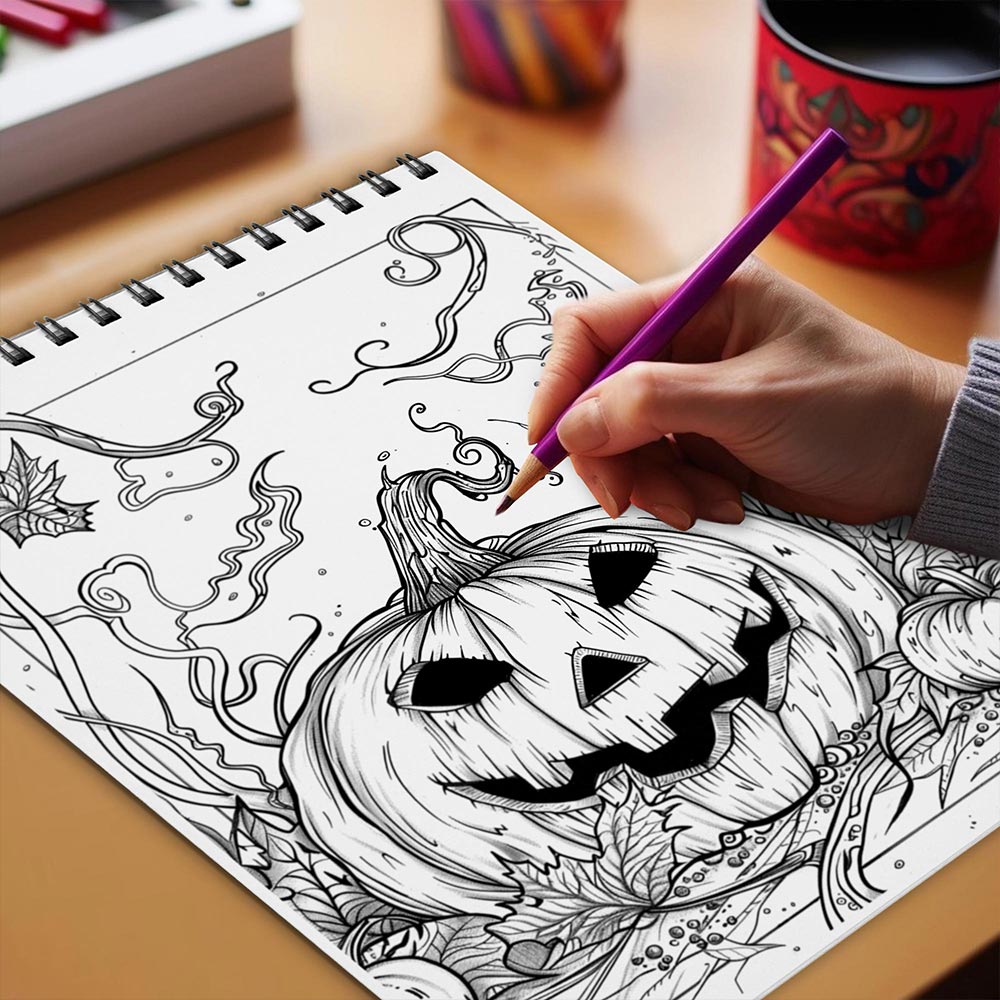 Netecom Horror Pumpkin Halloween Coloring Book Spiral Bound for Adults